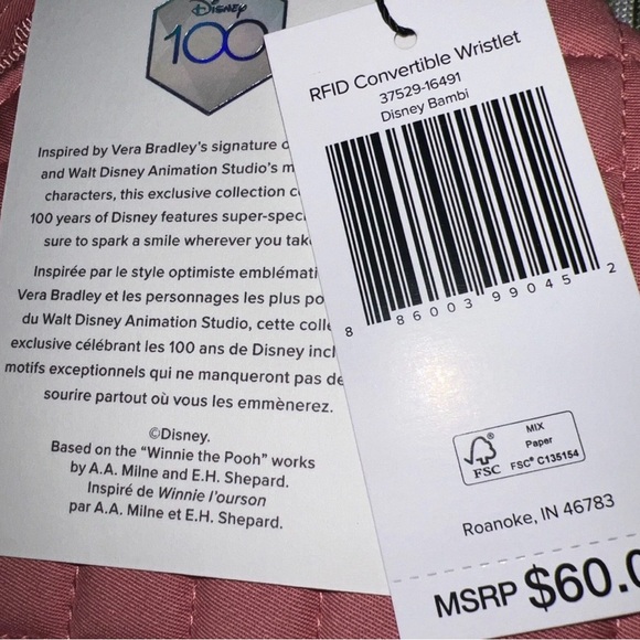 Vera Bradley Disney Bambi Small Vera Coral Tote Bag & RFID Wristlet w/Embroidery - Picture 14 of 14